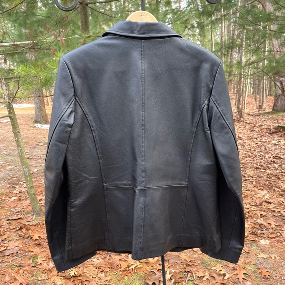 90s Massini Black Genuine Leather Single Button Blazer Jacket Size L - Picture 3 of 16